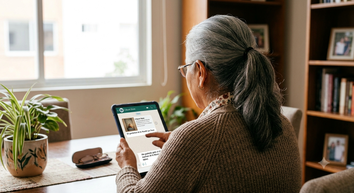 mujer adulta mayor lista para comprar un ebook sobre nutricion en el adulto mayor
